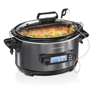 Hamilton Beach Portable 6-Quart Digital Programmable Slow Cooker With Temp Tracking Temperature Probe to Braise
