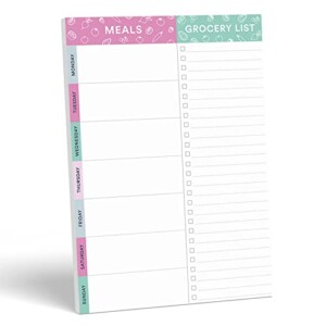 Sweetzer & Orange Purple/Teal Meal Planner Magnetic Pad | 7x10 inch Notepad for Organized Weekly & Daily Planning | Tear-Off Grocery Checklist for Convenient Shopping | Notepads for Refrigerator Door