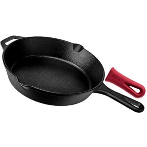 Pre-Seasoned Cast Iron Skillet (10-Inch) w/Handle Cover | Oven Safe Cookware | Heat-Resistant Holder | Indoor and Outdoor Use | Grill