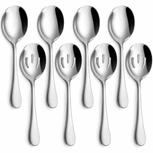 Hiware 8 Pack Stainless Steel Serving Spoons Set Includes 4 Serving Spoons and 4 Slotted Serving Spoons
