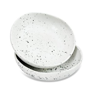 roro White Ceramic Stoneware Bowl Set with Black Speckled Spotted Egg Pattern