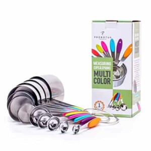 Probotus Measuring Cups and Spoons Set - 12pc Food Grade Stainless Steel Measuring Cups for Kitchen - Color Coded Size Engraved to Accurately Measure Liquid or Dry Ingredients for Cooking or Baking