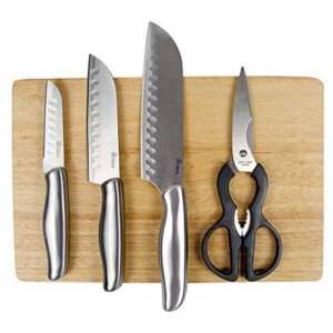 5-Piece Knife Set With Wooden Cutting Board and Scissors Shears by AIDEA