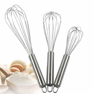 CHICHIC 3Pcs 8” + 10” + 12” Stainless Steel Whisk kitchen Whisk Set Kitchen Whip Kitchen Utensils Wire Whisk Balloon Whisk Set for Blending