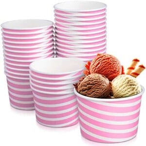 Typtop Ice Cream Sundae Cups - 50 Paper Disposable Dessert Bowls and Party Supplies Cups 8-Ounces Pink (Pink stripe)