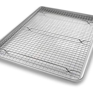 USA Pan 1607CR Bakeware Extra Large Sheet Baking Pan and Bakeable Nonstick Cooling Rack Set