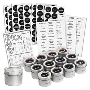 12 Magnetic Spice Tins & 2 Types of Spice Labels