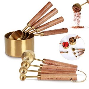 PrettyFine Collection 8 Piece Gold Measuring Cups Set and Measuring Spoons