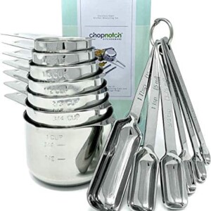 Premium Measuring Cups and Spoons Set by Chopnotch - Complete Set of Stainless Steel Measuring Cups and Stainless Steel Measuring Spoons
