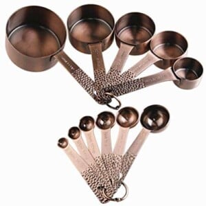 Lucky Plus Stainless Steel Measuring Cups and Spoons Set Heavy Duty 5 Measuring cups and 6 Measuring Spoons and 2 Rings Pack 13pcs Copper