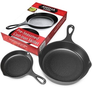 Pre-Seasoned Cast Iron Skillet 2 Piece Set (12.5 inch & 8 inch Pans) Best Heavy Duty Professional Restaurant Chef Quality Pre Seasoned Pan Cookware Set - Great For Frying