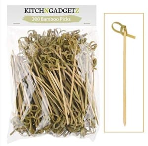 Bamboo Cocktail Picks - 300 Pack - 4.1 inch - With Looped Knot - Great for Cocktail Party or Barbeque Snacks