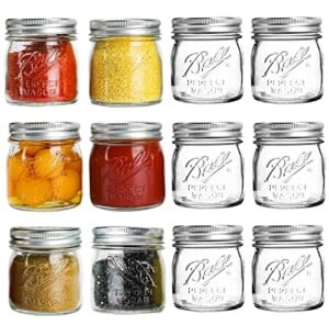 Mouth Mason Jars 8 oz - 12 Pack Glass Canning Jars with Silver Metal Airtight Regular Lids and Bands