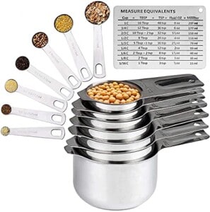 Accura's 14-piece Stainless Steel Measuring Cups and Spoons Set - Stackable with Spout and Chart