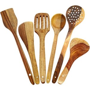 ITOS365 Handmade Wooden Spoons Cooking Utensil-Set (6-Pieces) Kitchen Tools