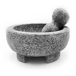 Granite Mortar and Pestle Set guacamole bowl Molcajete 8 Inch - Natural Stone Grinder for Spices