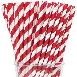 Webake Paper Straws Biodegradable Bulk 200 Red Striped Drinking Straws