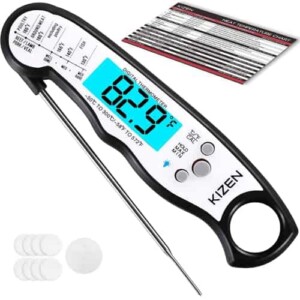 Kizen Instant Read Meat Thermometer - Best Waterproof Ultra Fast Thermometer with Backlight & Calibration. Kizen Digital Food Thermometer for Kitchen