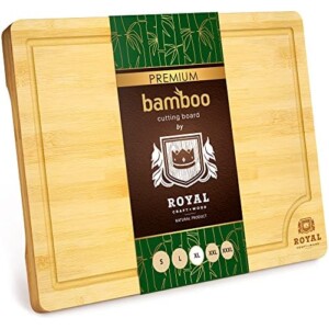 EXTRA LARGE Organic Bamboo Cutting Board with Juice Groove - Best Kitchen Chopping Board for Meat (Butcher Block) Cheese and Vegetables | Anti Microbial Heavy Duty Serving Tray w/ Handles - 18 x 12