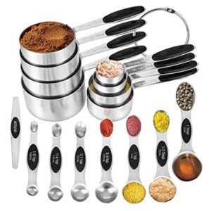 KELOFKO 16 Pieces Measuring Cups and Magnetic Measuring Spoons Set Stainless Steel