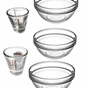 3 Piece Glass Mixing Bowls and 2 Piece Measuring Shot Glasses (Anchor Hocking)