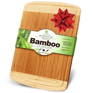 Midori Way Thick Bamboo Wood Cutting Board with Juice Grooves - Extra Large 18x12 inches