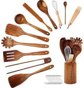 InnoStrive Wooden Spoons For Cooking 12 Pack Nature Teak Nonstick Wooden Utensils For Kitchen