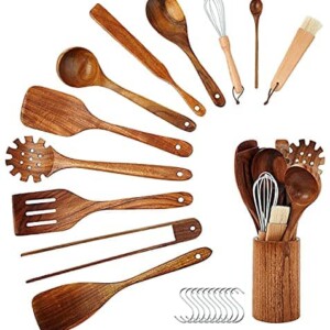 InnoStrive Wooden Spoons For Cooking 12 Pack Nature Teak Nonstick Wooden Utensils For Kitchen