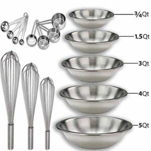 Stainless steel Mixing Bowls Set and Baking Utensils Kit Includes: ¾
