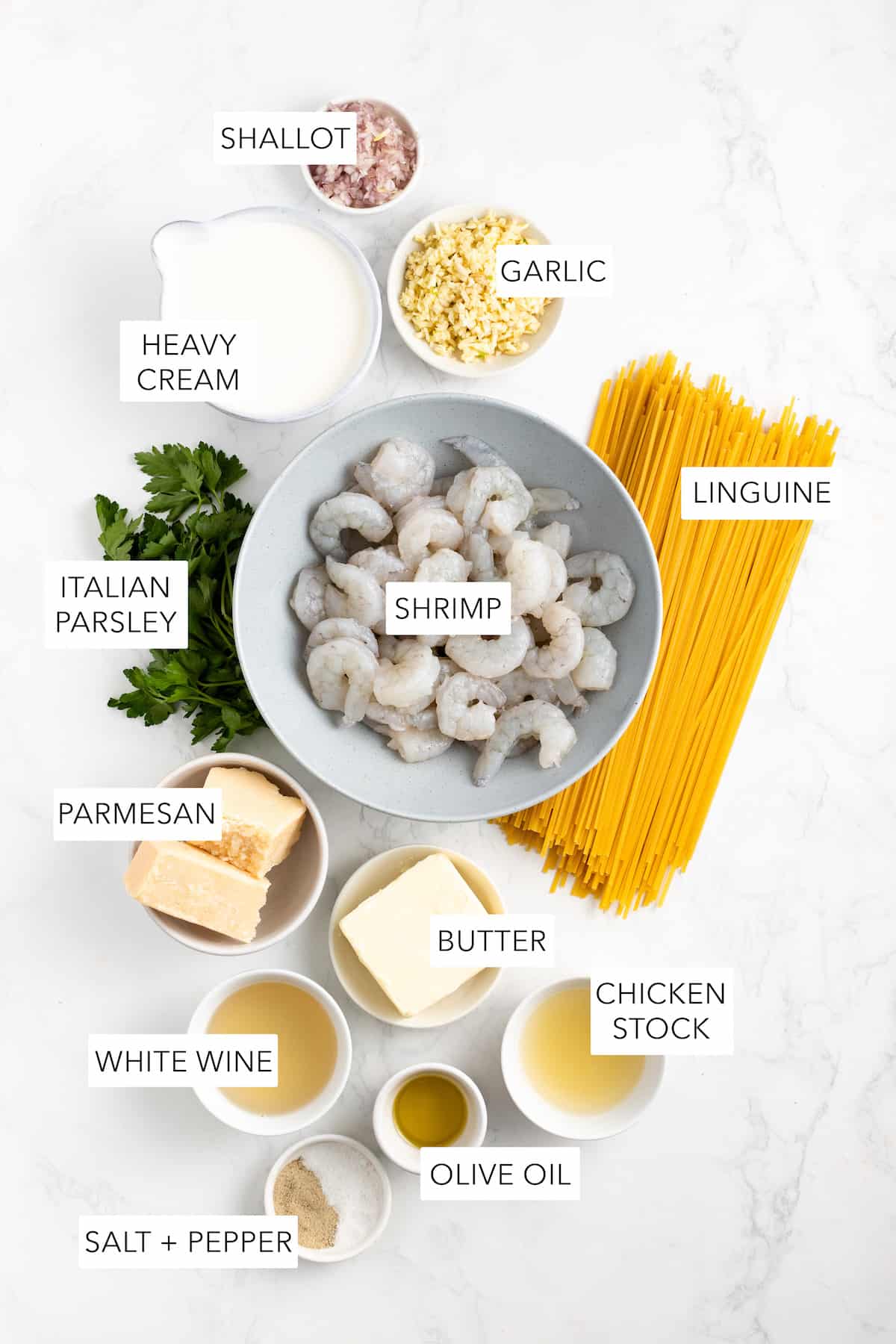 Ingredients for homemade alfredo pasta.