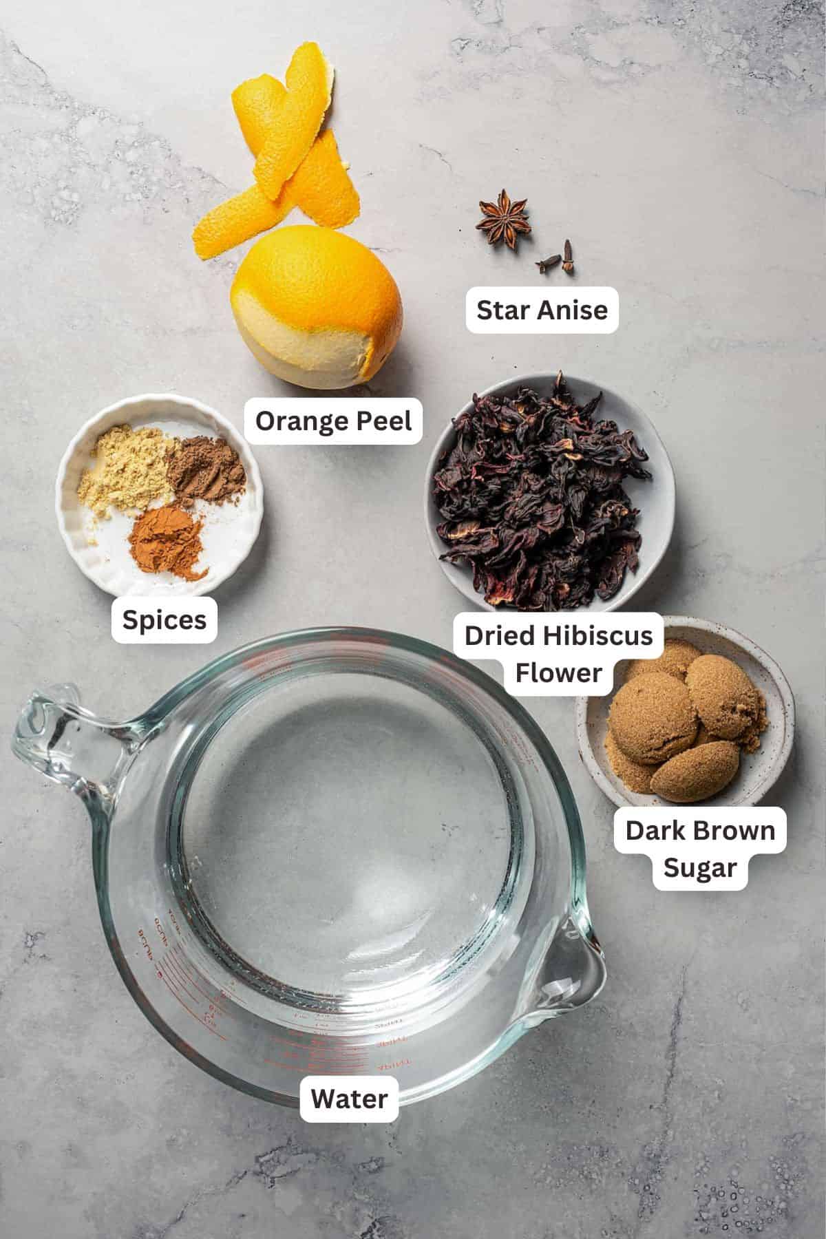 Ingredients for Sorrel Drink – Jamaican Hibiscus Punch.