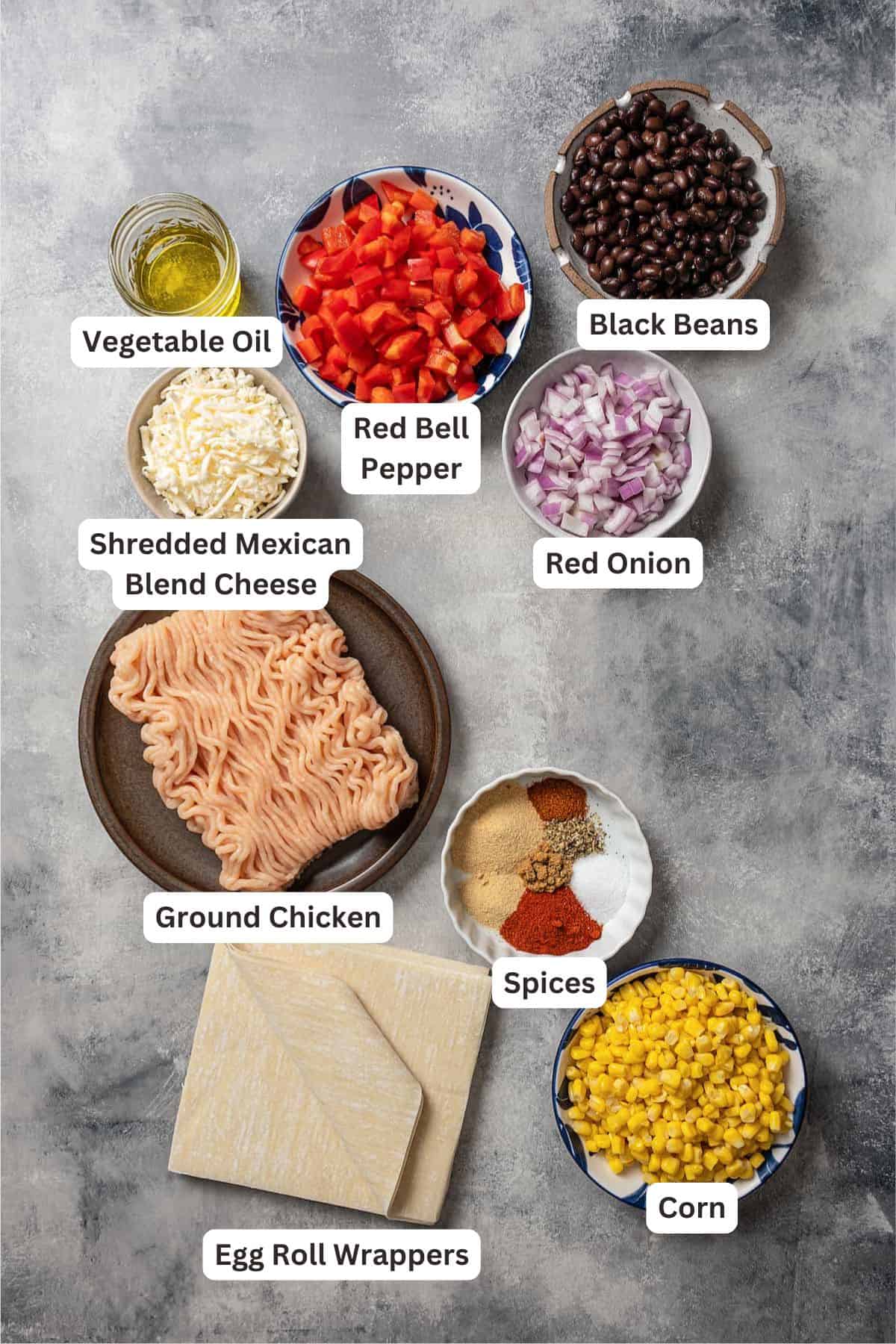 Ingredients for Southwest Egg Rolls.