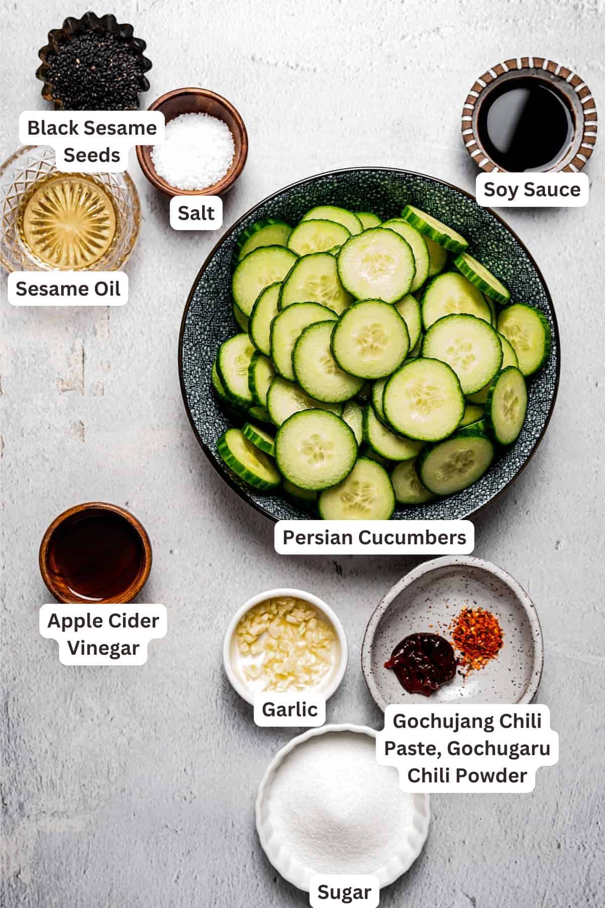 Ingredients for Asian Cucumber Salad.