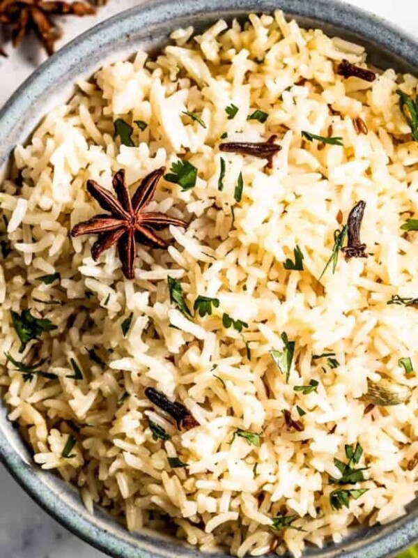 Cumin rice in a large bowl.