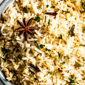 Cumin rice in a large bowl.