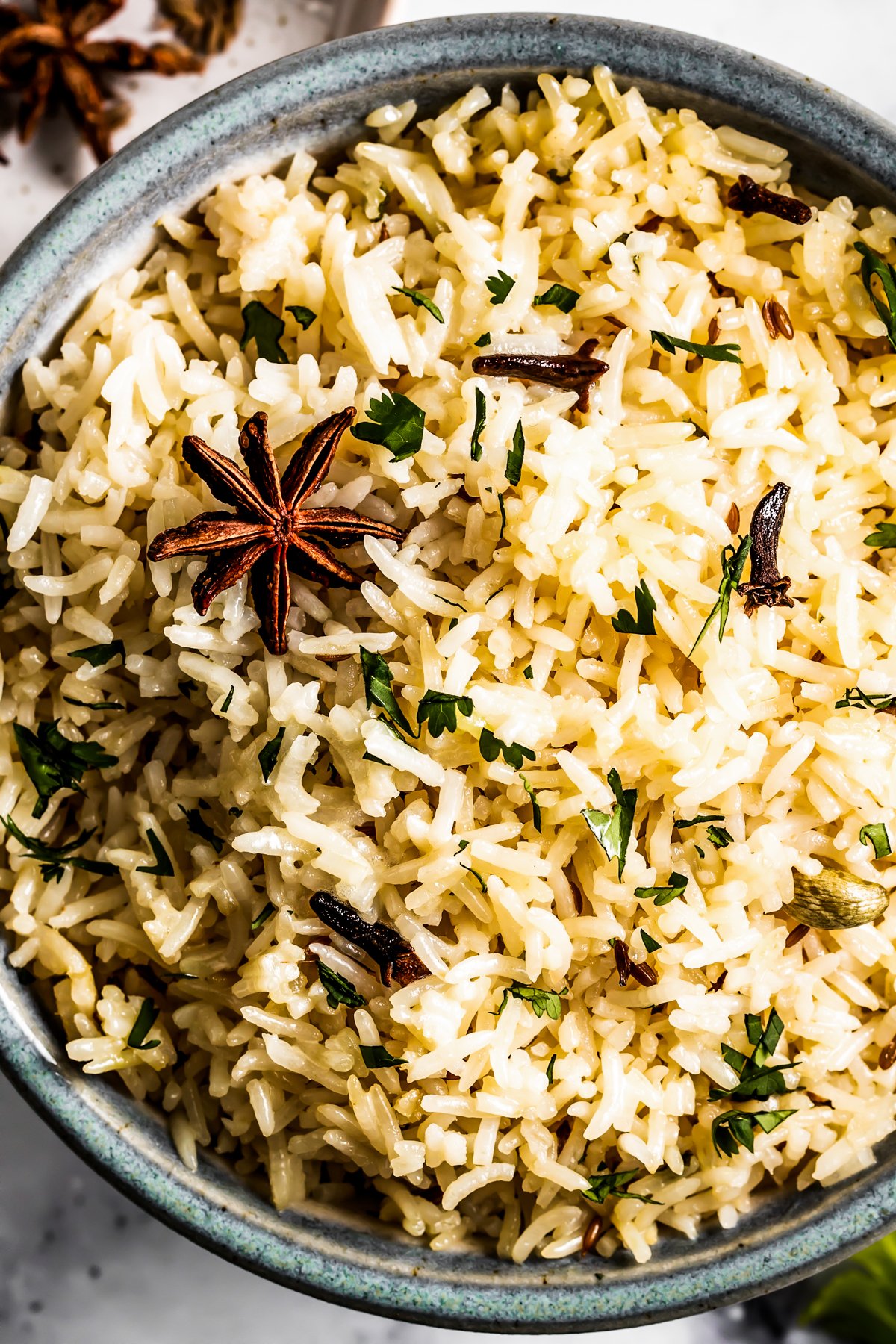 Cumin rice in a large bowl.