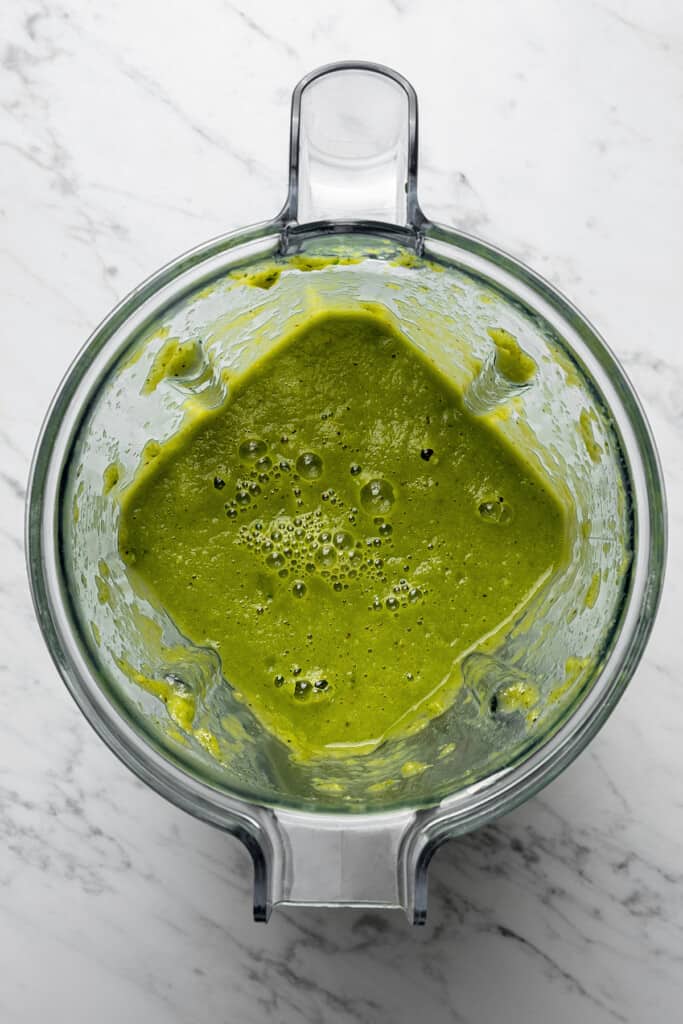 Verde sauce in a blender.