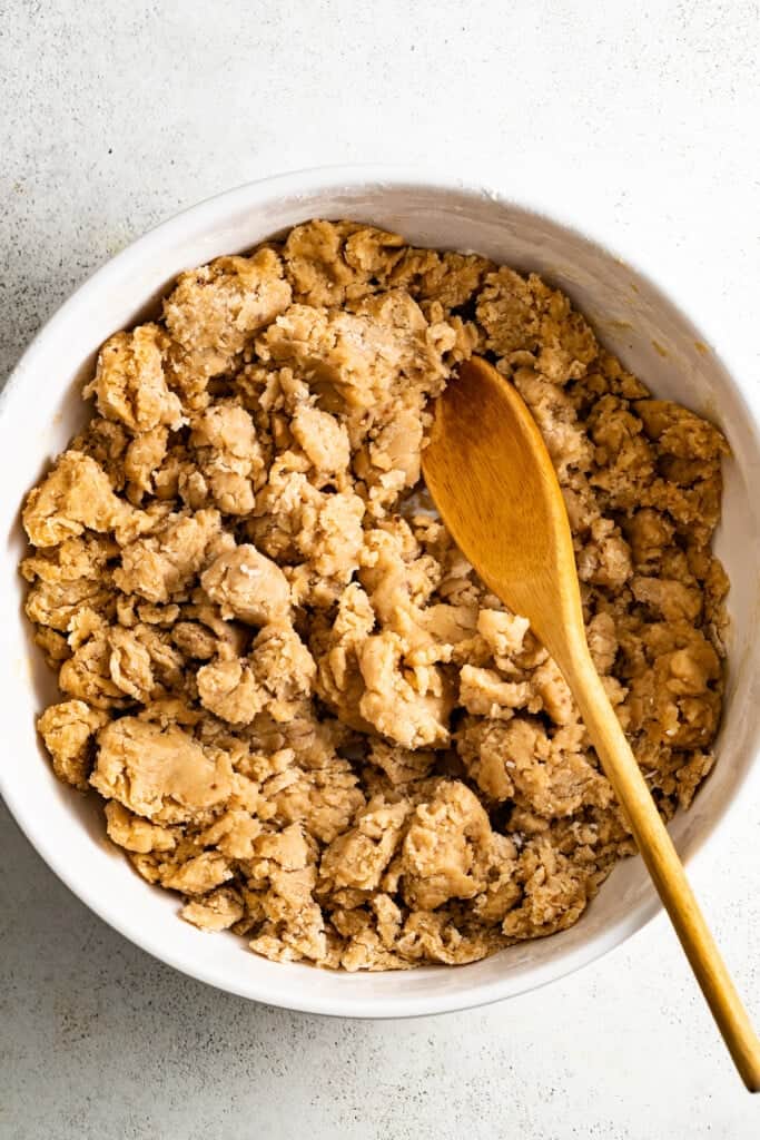 Loose cookie dough in a bowl. 