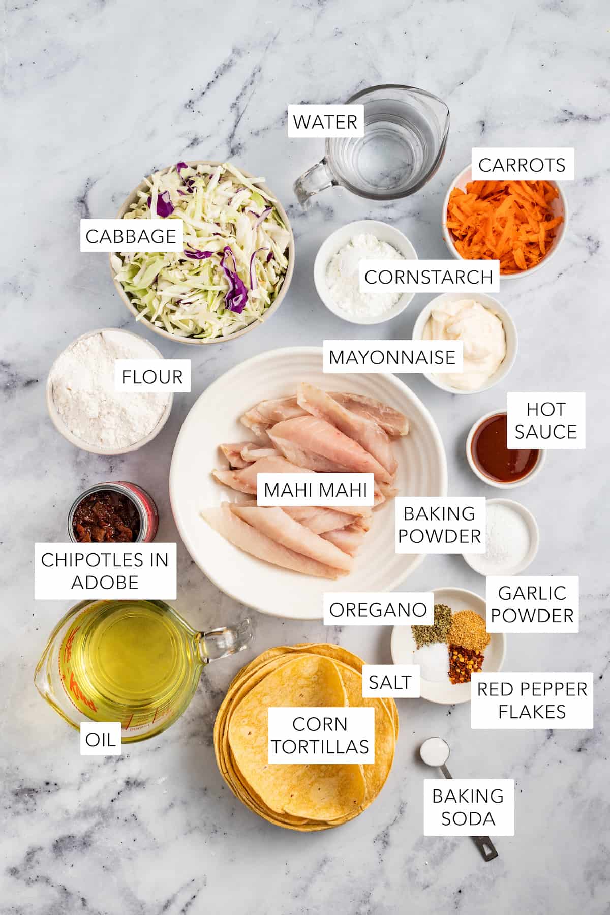 Ingredients for mahi mahi fish tacos.