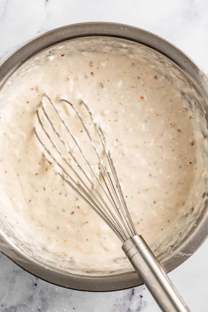 Whisked batter in the bowl.