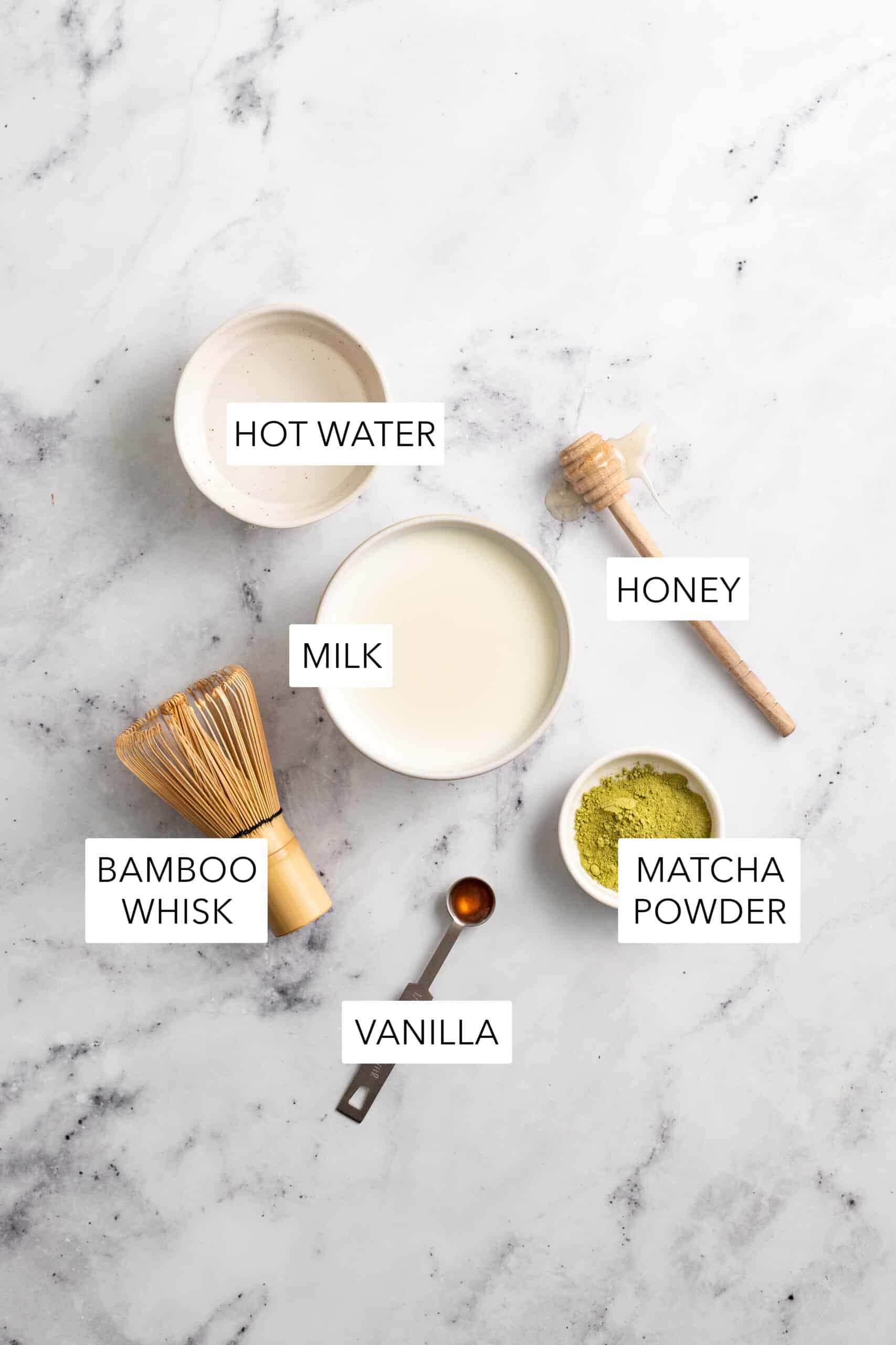 Ingredients for matcha latte.