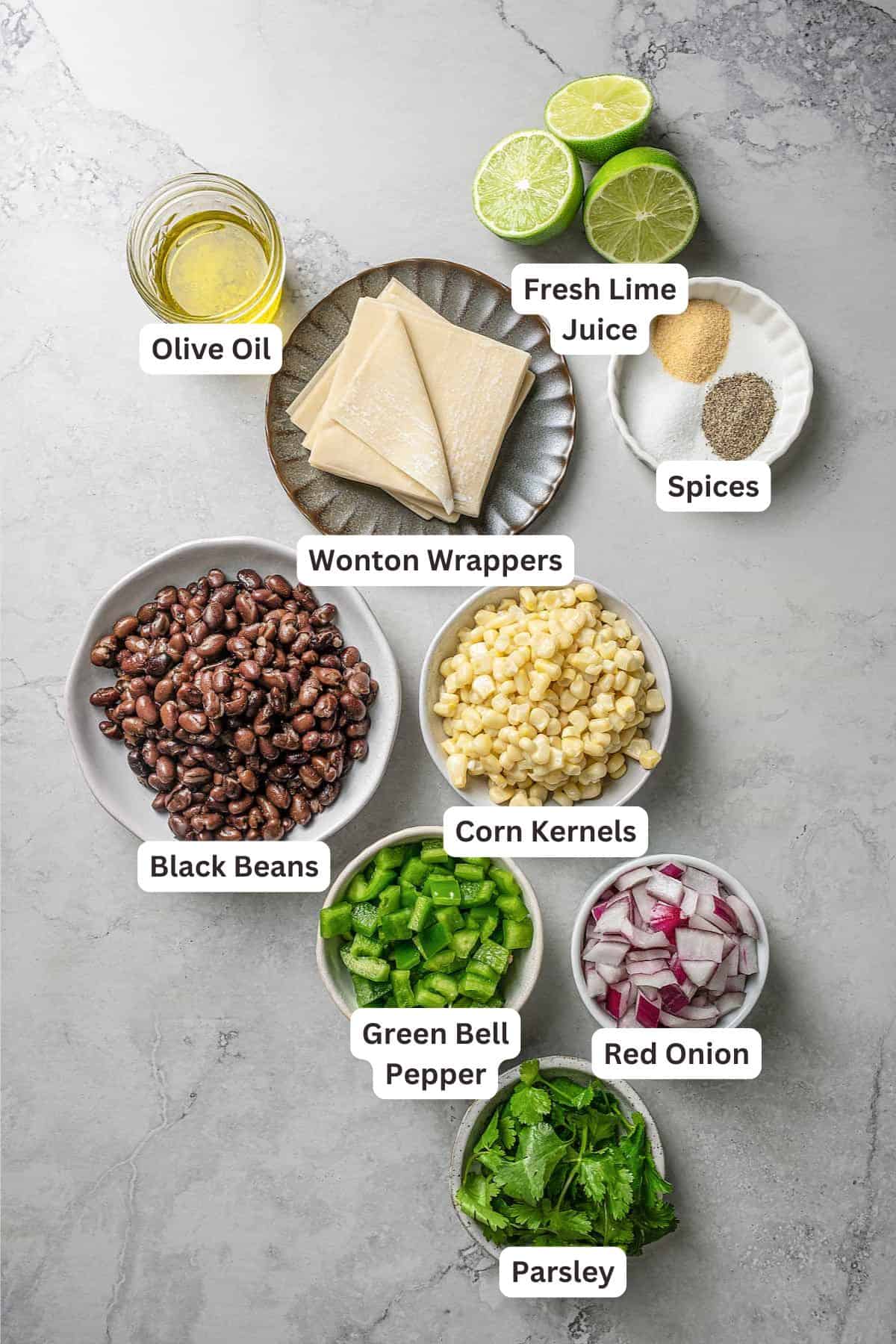 Ingredients for Wonton Chips with Corn Salsa.