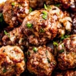 Overhead shot of a pile of air fryer meatballs.
