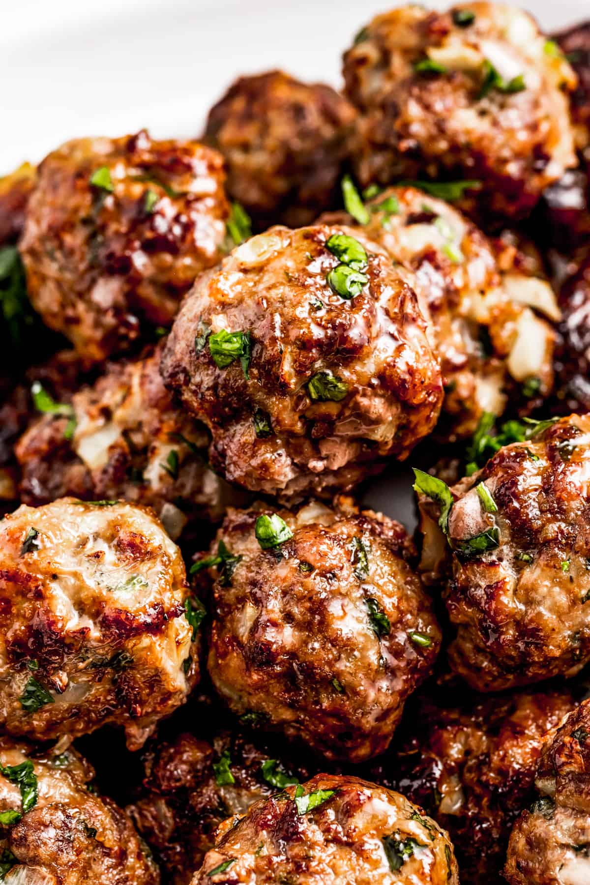 Overhead shot of a pile of air fryer meatballs.