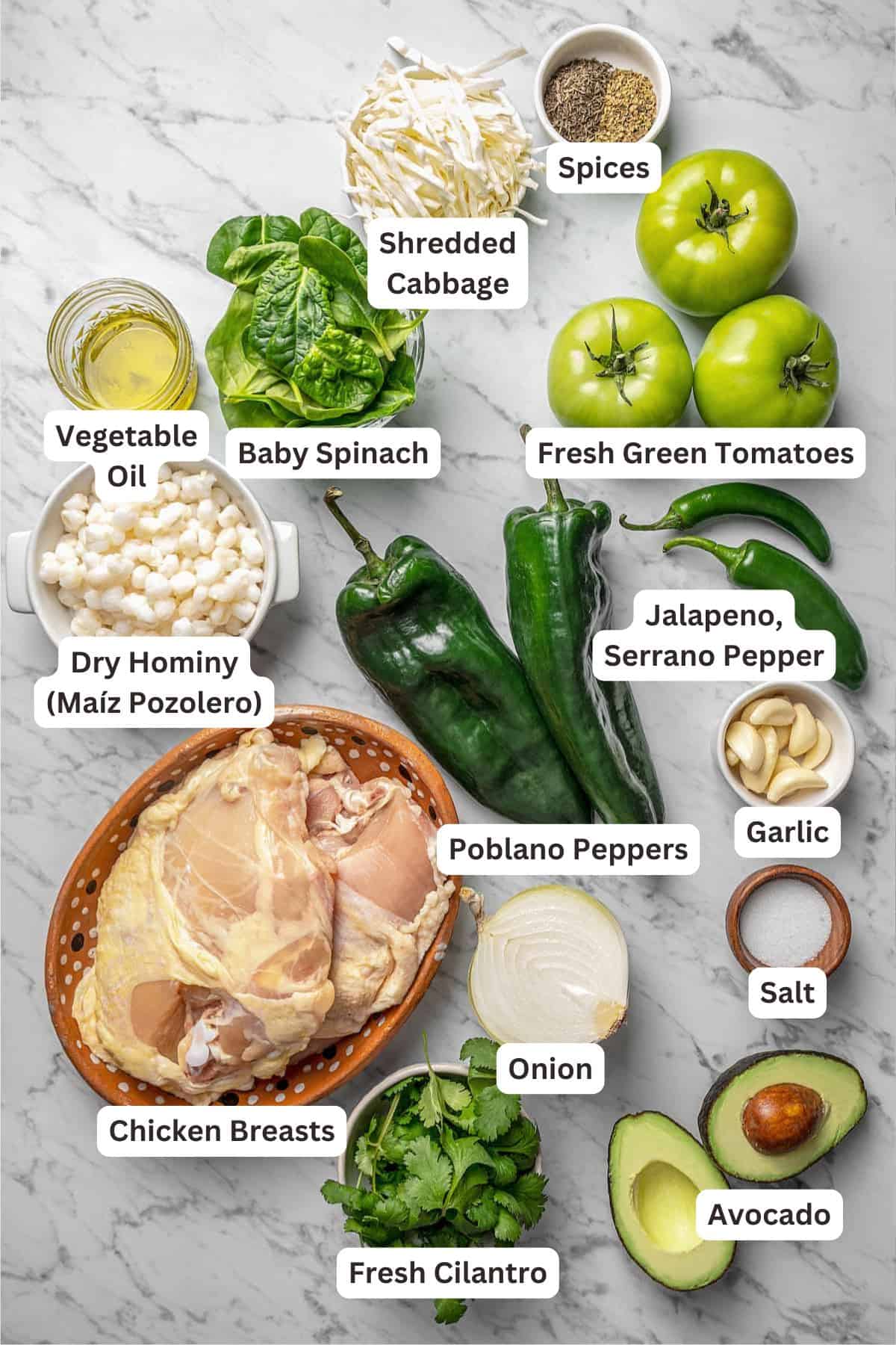 Ingredients for Chicken Pozole Verde.