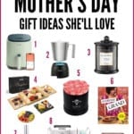 A collage of various gift ideas for mothers day.