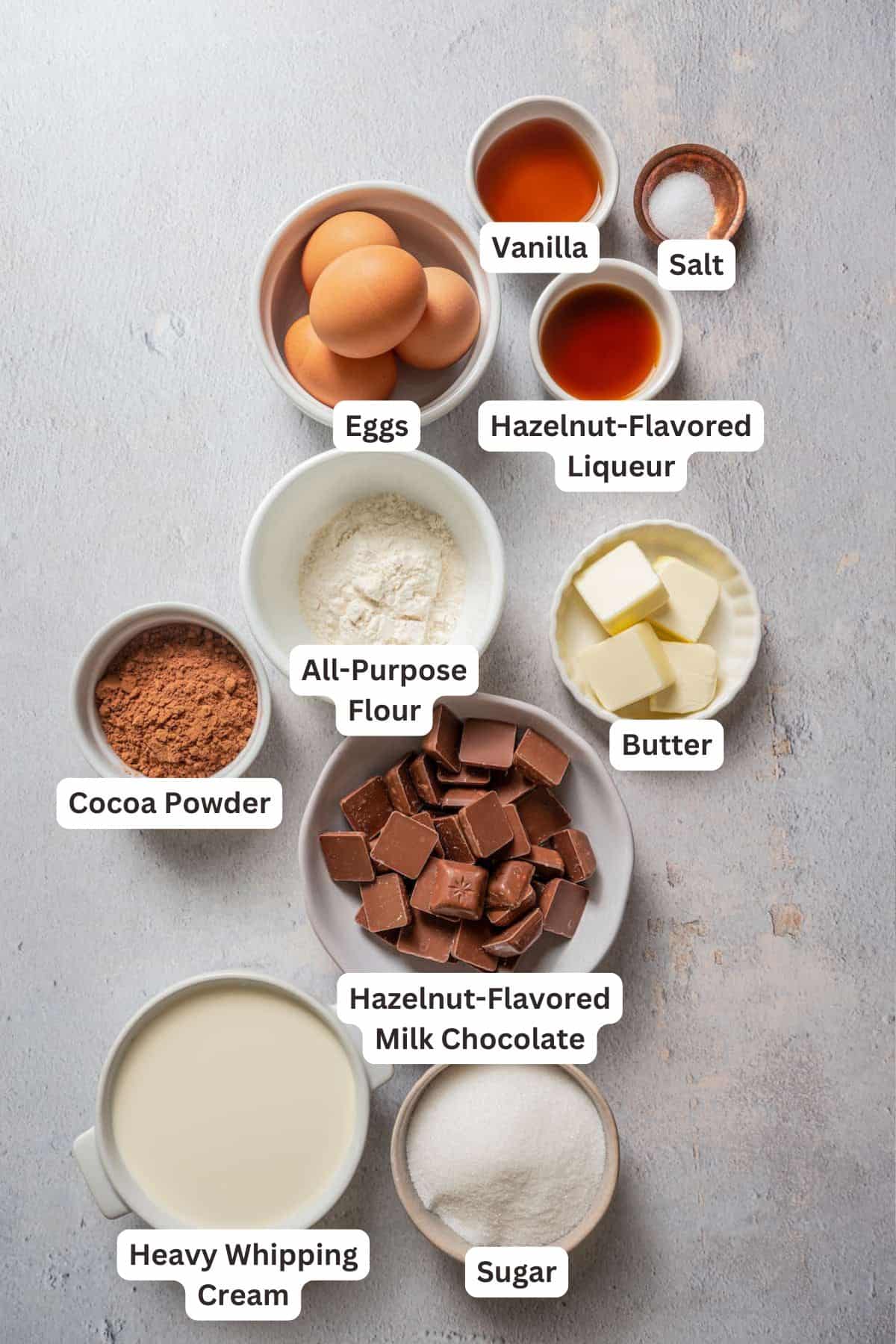 Ingredients for Chocolate Mousse Cake.