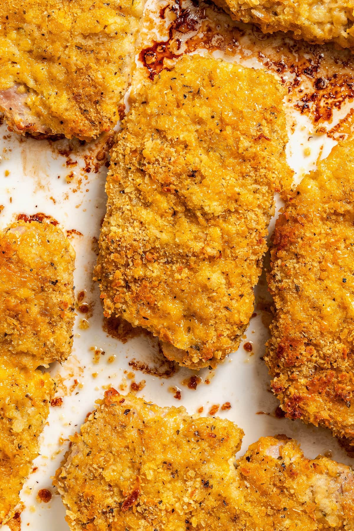 Baked breaded pork chops fresh out of the oven.