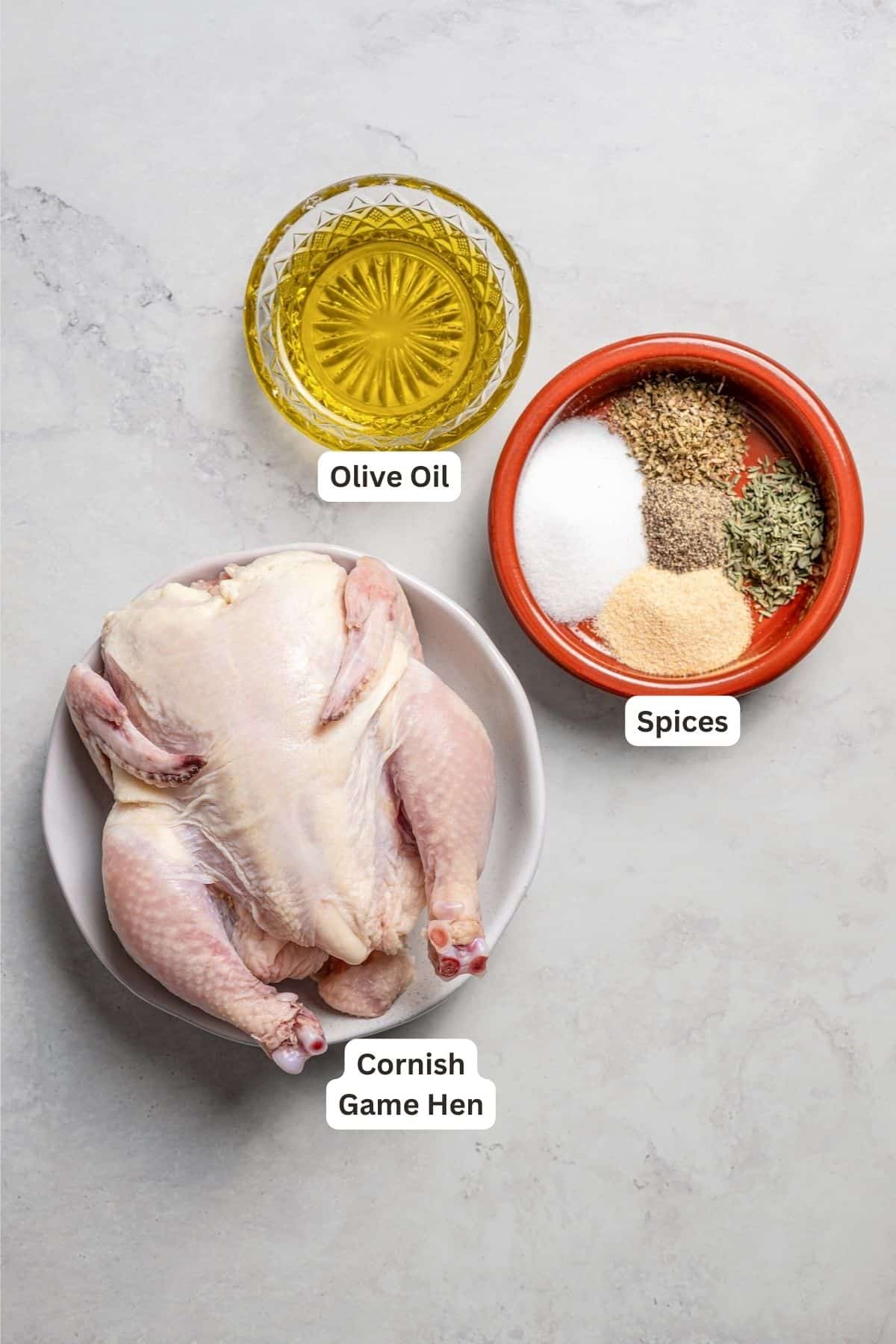 Ingredients for Air Fryer Cornish Hen.