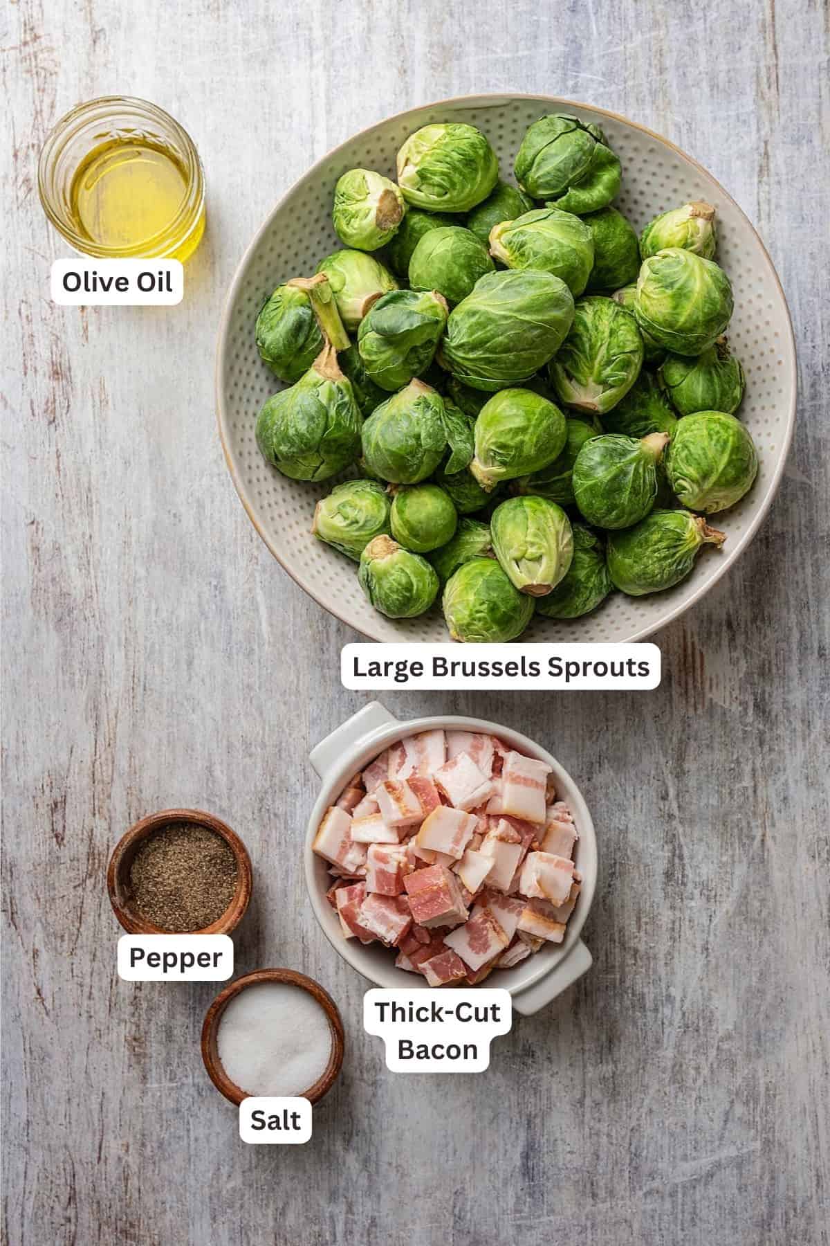 Ingredients for Roasted Brussel Sprouts with Bacon.